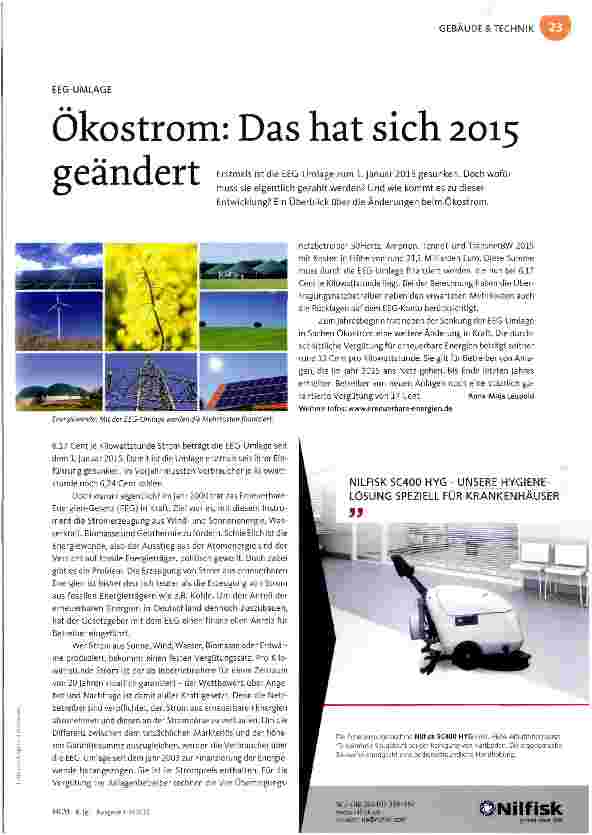 Vorschauseite 1: Ökostrom: Das hat sich 2015 geändert