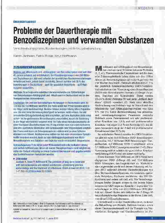 Vorschauseite 1: Probleme der Dauertherapie mit Benzodiazepinen und verwandten Substanzen