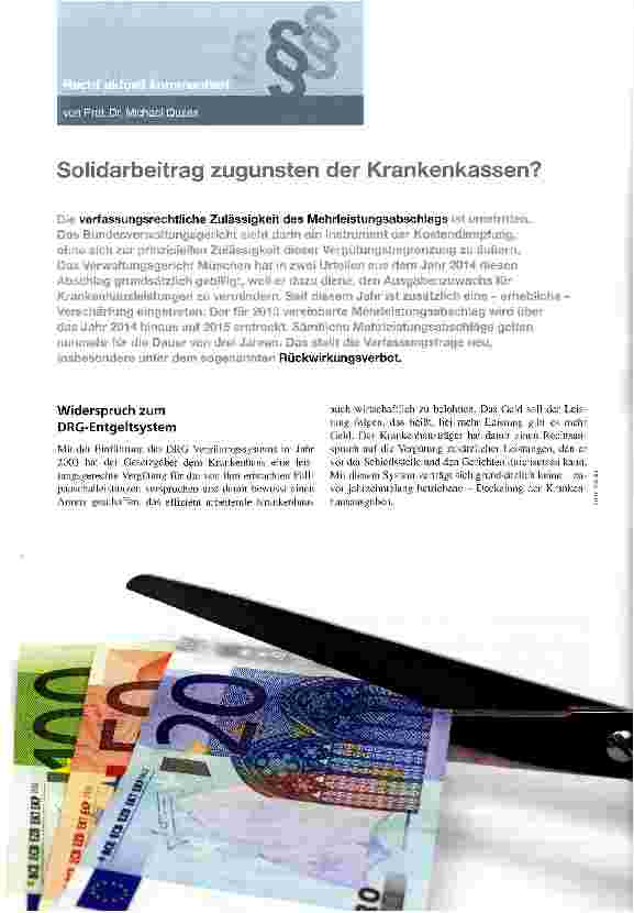 Vorschauseite 1: Solidarbeitrag zugunsten der Krankenkassen?