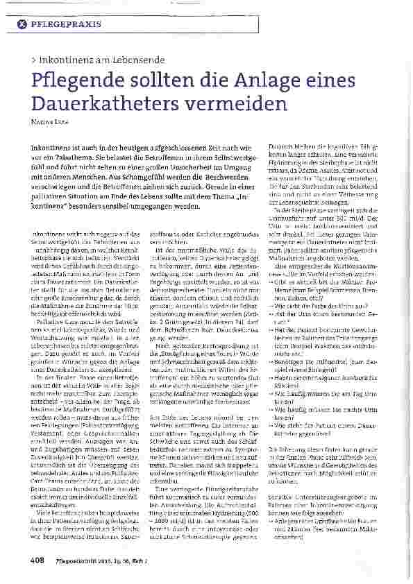 Vorschauseite 1: Pflegende sollten die Anlage eines Dauerkatheters vermeiden