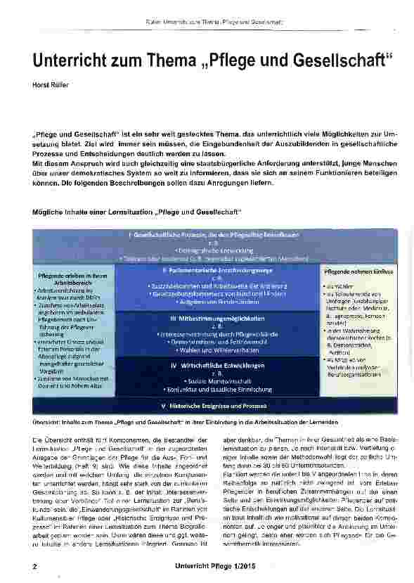 Vorschauseite 1: Unterricht zum Thema „Pflege und Gesellschaft
