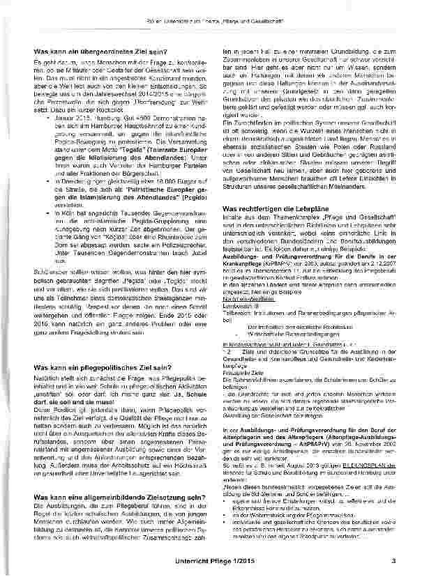 Vorschauseite 2: Unterricht zum Thema „Pflege und Gesellschaft