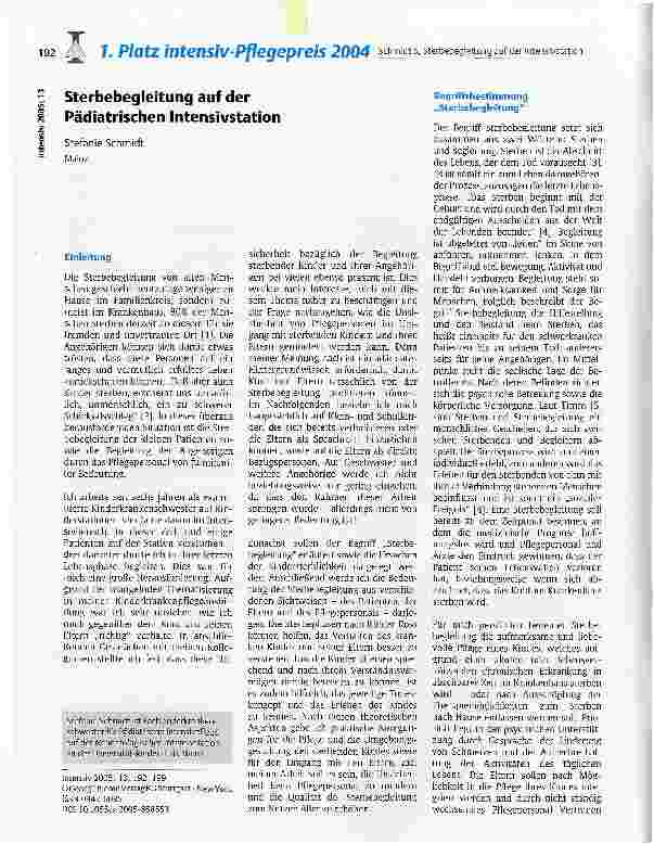 Vorschauseite 1: Sterbebegleitung auf der Pädiatrischen Intensivstation