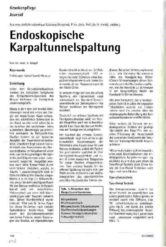 Vorschauseite 1: Endoskopische Karpaltunnelspaltung