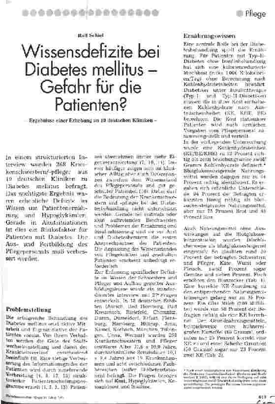 Vorschauseite 1: Wissensdefizite bei Diabetes mellitus - Gefahr für die Patienten? Ergebnisse einer Erhebung an 19 deutschen Kliniken