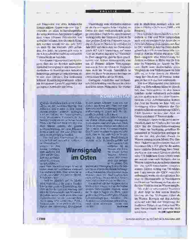 Vorschauseite 2: Alte und neue BundesländerMehr Patienten, weniger Ärzte und geringere FinanzmittelUnzureichende Ressourcen für die ambulante Versorgung in den neuen Ländern