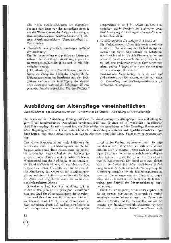 Vorschauseite 1: Ausbildung der Altenpflege vereinheitlichen
