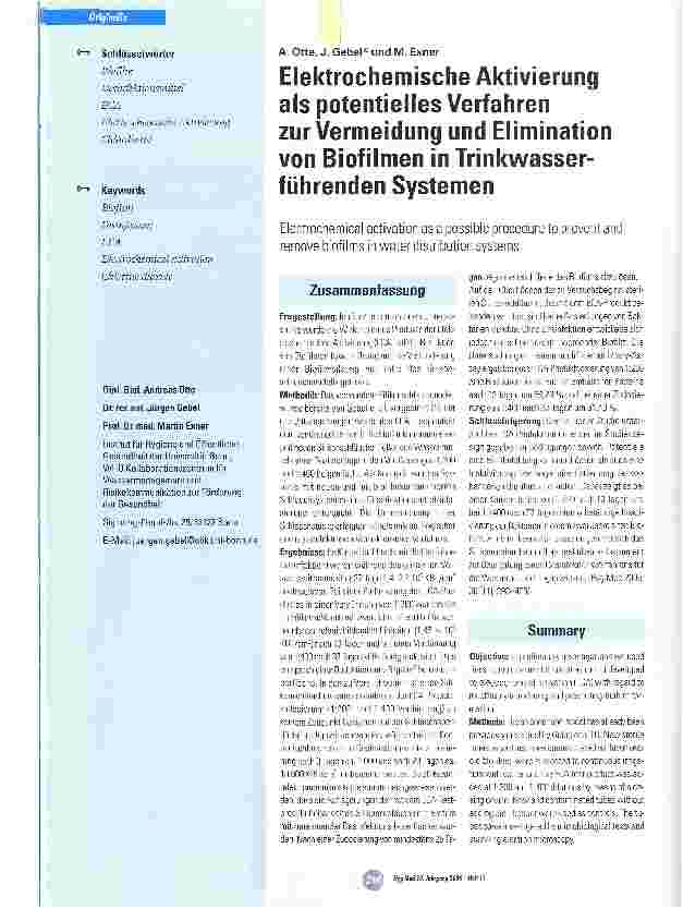 Vorschauseite 1: Elektrochemische Aktivierung als potentielles Verfahren zur Vermeidung und Elimination von Biofilmen in Trinkwasserführenden Systemen