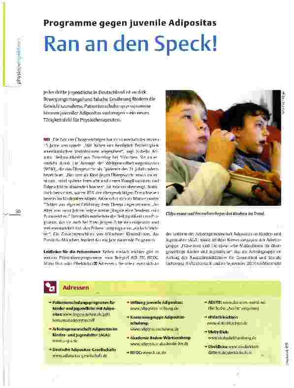 Vorschauseite 1: Programme gegen juvenile Adipositas Ran an den Speck!