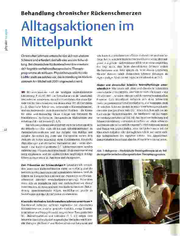 Vorschauseite 1: Behandlung chronischer Rückenschmerzen Alltagsaktionen im Mittelpunkt