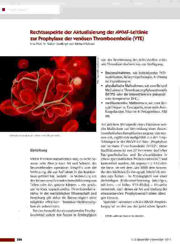 Vorschauseite 1: Rechtsaspekte der Aktualisierung der AWMF-Leitlinie zur Prophylaxe der venösen Thromboembolie (VTE)