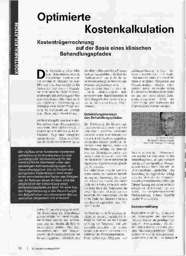 Vorschauseite 1: Optimierte Kostenkalkulation. Kostenträgerrechnungauf der Basis eines klinischen Behandlungspfades