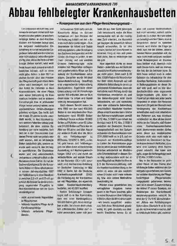 Vorschauseite 1: Abbau fehlbelegter Krankenhausbetten Konsequenzen aus dem Pflege-Versicherungsgesetz