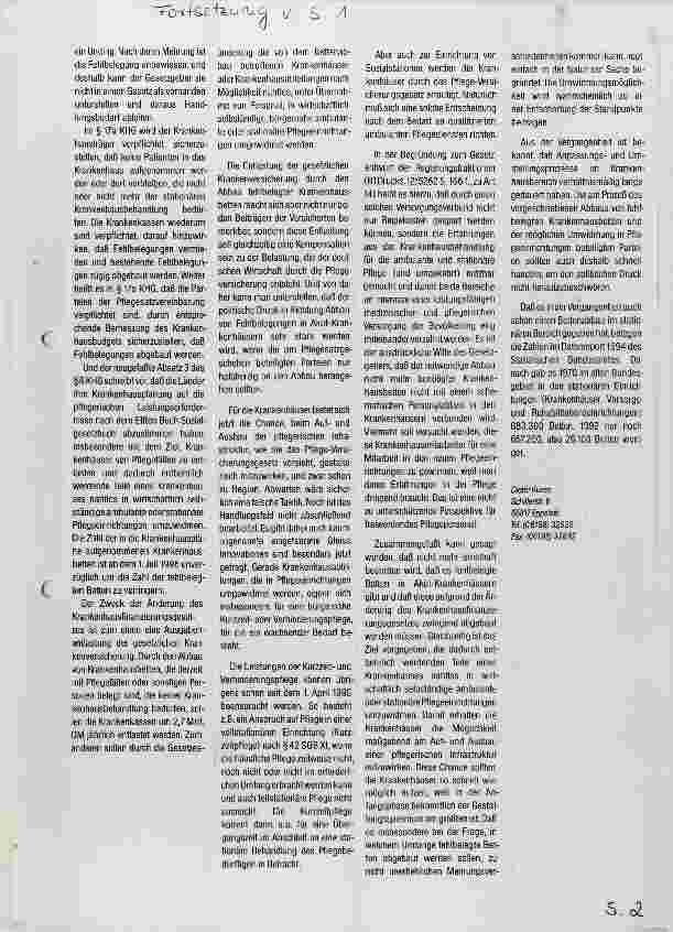 Vorschauseite 2: Abbau fehlbelegter Krankenhausbetten Konsequenzen aus dem Pflege-Versicherungsgesetz