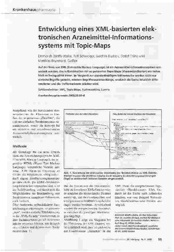 Vorschauseite 1: Entwicklung eines XML-basierten elektronischen Arzneimittel-Informationssystems mit Topic-Maps