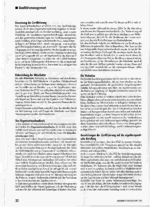 Vorschauseite 3: Der Zertifizierungsprozess in einem psychiatrischen Akutkrankenhauswertvoll auch für die ergotherapeutische Abteilung
