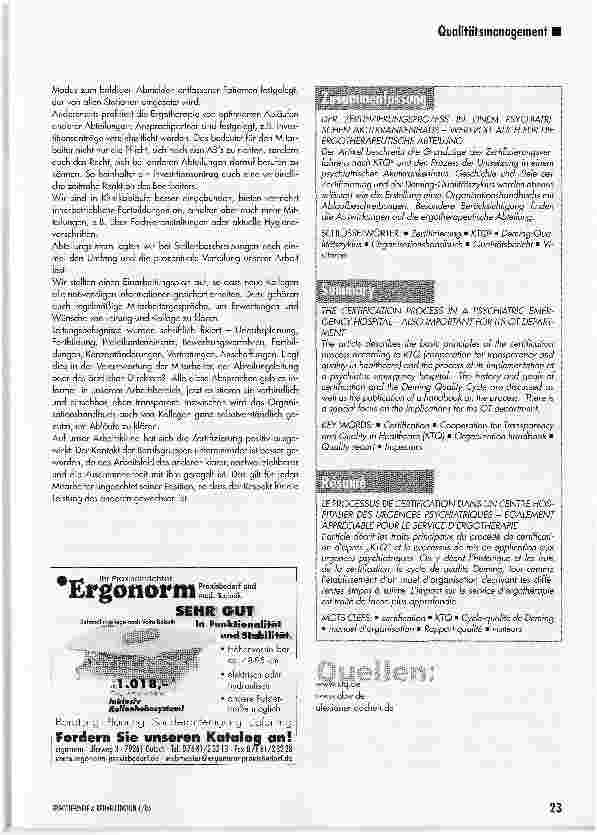 Vorschauseite 4: Der Zertifizierungsprozess in einem psychiatrischen Akutkrankenhauswertvoll auch für die ergotherapeutische Abteilung