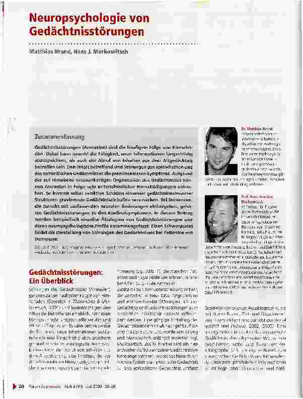 Vorschauseite 1: Neuropsychologie von Gedächtnisstörungen
