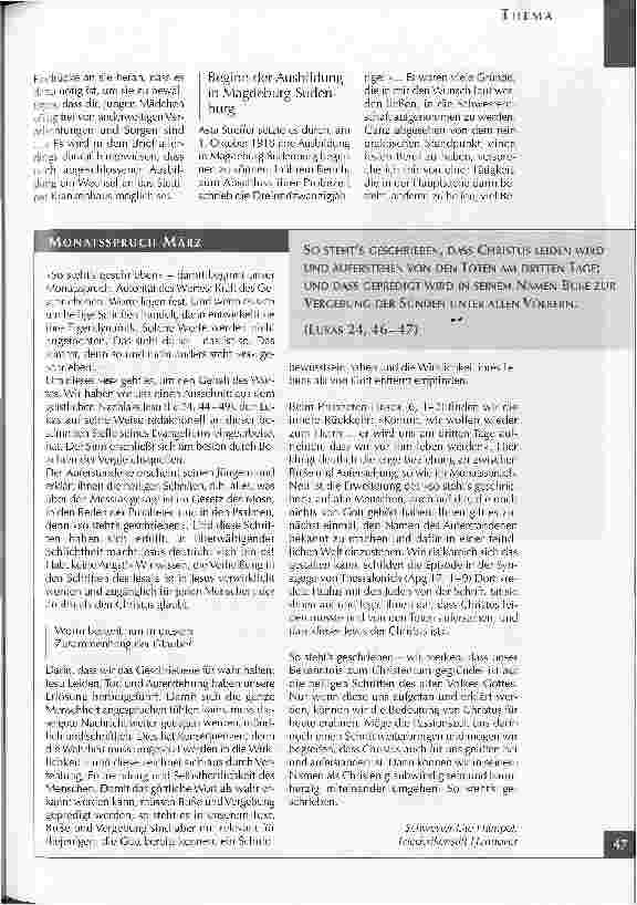 Vorschauseite 2: AstaStreffer (1895-1984)Die erste Unterrichtsschwester im Evangelischen Diakonieverein