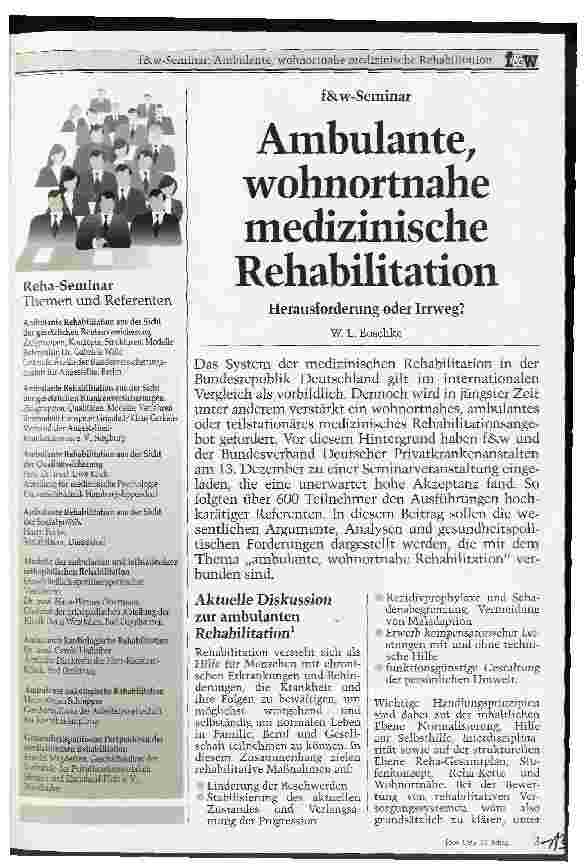 Vorschauseite 1: Ambulante, wohnortnahe medizinsiche Rehabilitation Herausforderung oder Irrweg?