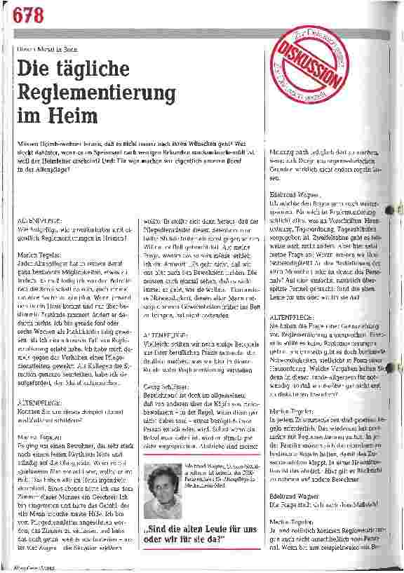 Vorschauseite 1: Die tägliche Reglementierung im Heim Müssen Heimbewohner lernen,daß es nicht immer nach ihren Wünschen geht