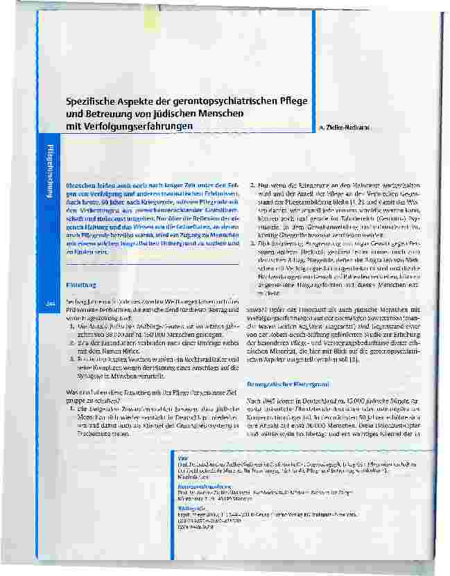 Vorschauseite 1: Spezifische Aspekte der gerontopsychiatrischen Pflegeund Betreuung von jüdischen Menschenmit Verfolgungserfahrungen
