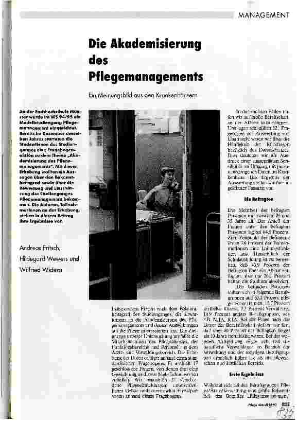 Vorschauseite 1: Die Akademisierung des Pflegemanagements Ein Meinungsbild aus den Krankenhäusern