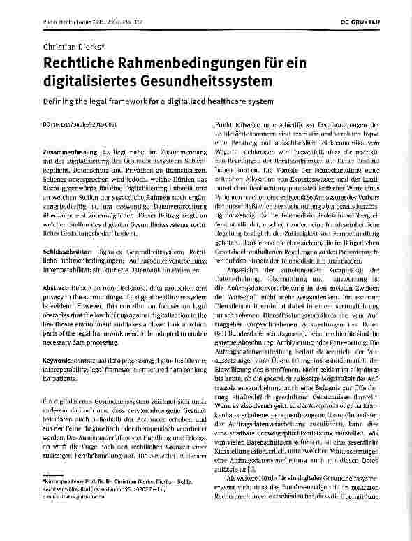 Vorschauseite 1: Rechtliche Rahmenbedingungen für ein digitalisiertes Gesundheitssystem