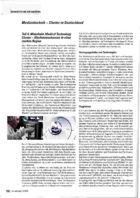 Vorschauseite 1: Medizintechnik - Cluster in Deutschland