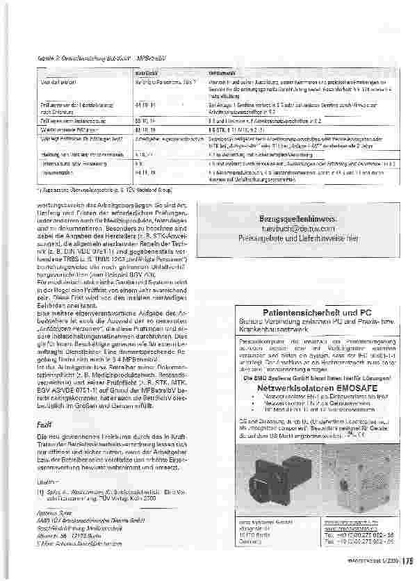 Vorschauseite 3: MPBetreibV vs. BetrSichVBetriebssicherheitsverordnung gilt auch für Medizinprodukte