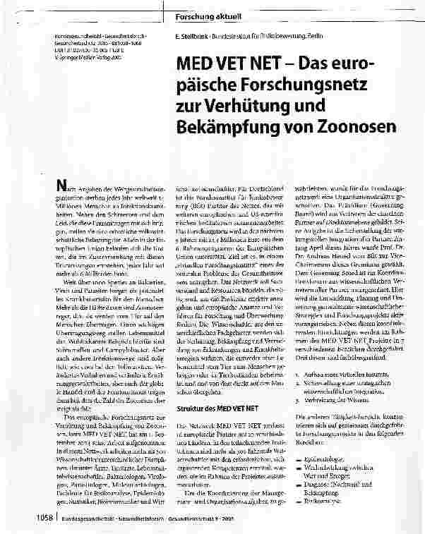 Vorschauseite 1: DVET NET-Das europäische Forschungsnetz zur Verhütung und Bekämpfung von Zoonosen