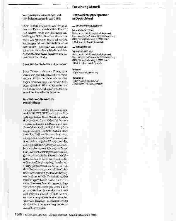 Vorschauseite 3: DVET NET-Das europäische Forschungsnetz zur Verhütung und Bekämpfung von Zoonosen