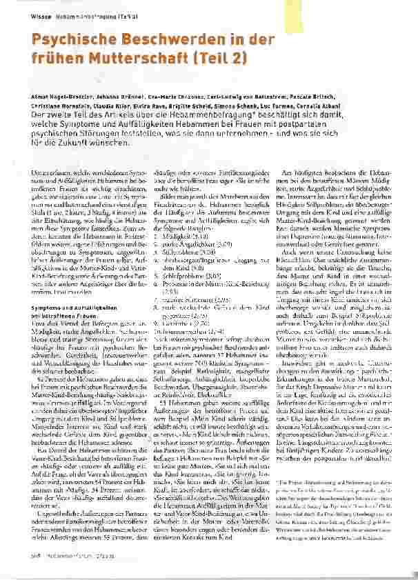 Vorschauseite 1: Psychische Beschwerden in der frühen Mutterschaft (Teil 2)