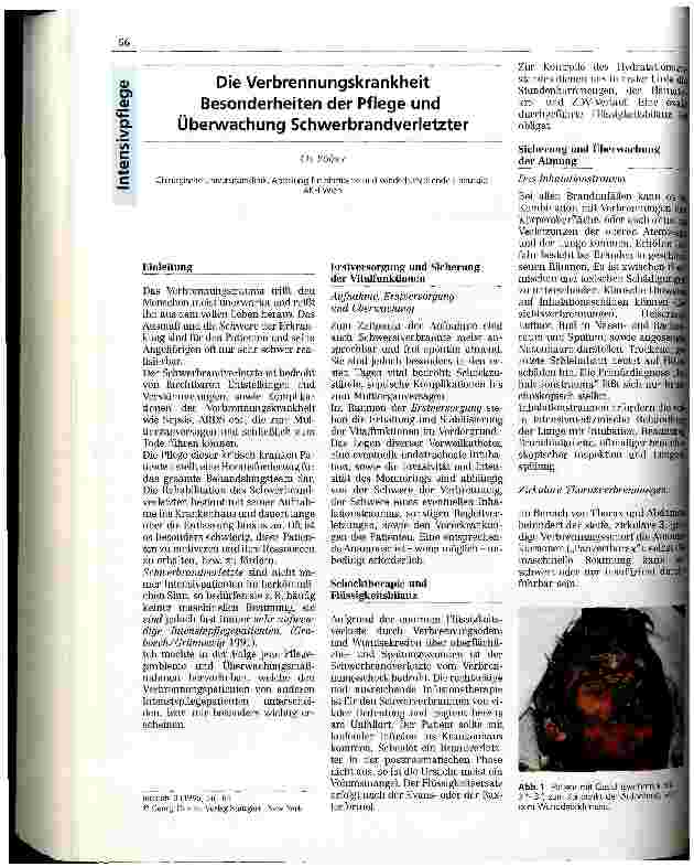 Vorschauseite 1: Die Verbrennungskrankheit Besonderheiten der Pflege und Überwachung Schwerbrandverletzter