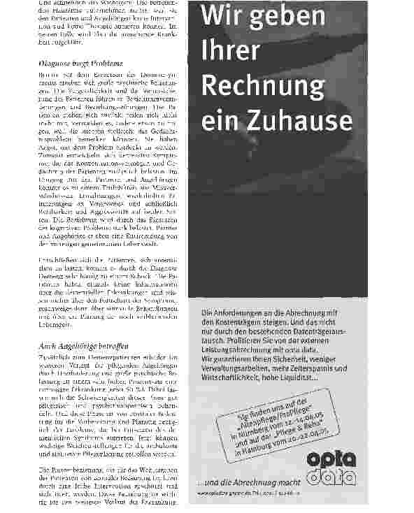 Vorschauseite 2: Diagnose Demenz: Noch alle Handlungsmöglichkeiten nutzenGedächtnisambulanz bietet Hilfe für Betroffene