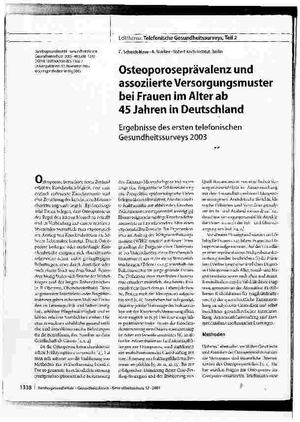 Vorschauseite 1: Osteoporoseprävalenz und assoziierte Versorgungsmuster bei Frauen im Alter ab 45 Jahren in Deutschland