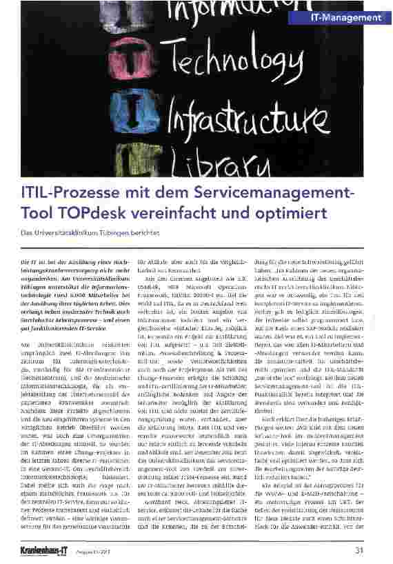 Vorschauseite 1: ITIL-Prozesse mit dem Servicemanagement Tool TOPdesk vereinfacht und optimiert