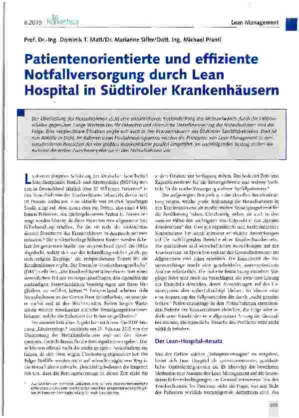 Vorschauseite 1: Patientenorientierte und effiziente Notfallversorgung durch Lean Hospital in Südtiroler Krankenhäusern