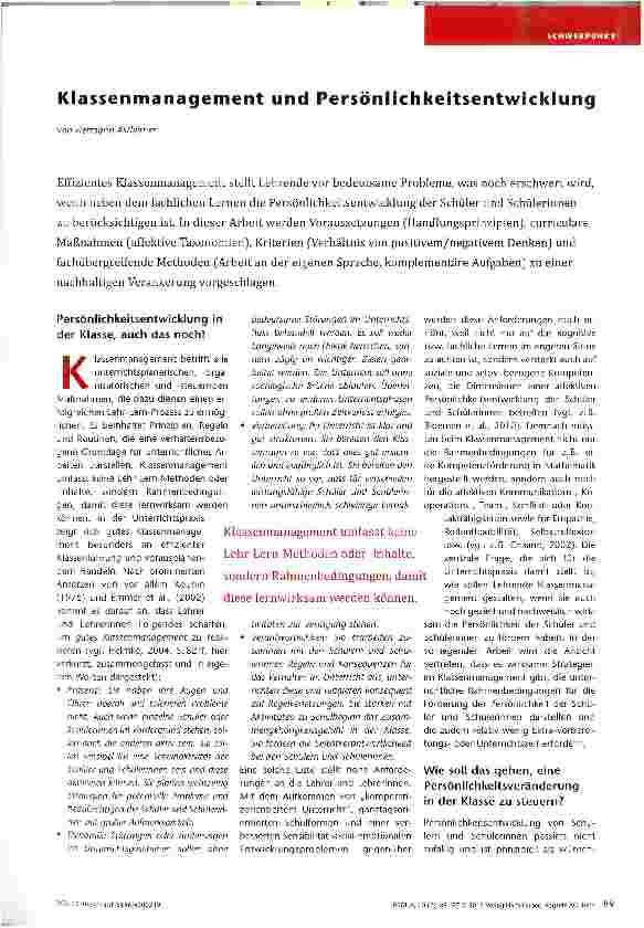 Vorschauseite 1: Klassenmanagement und Persönlichkeitsentwicklung
