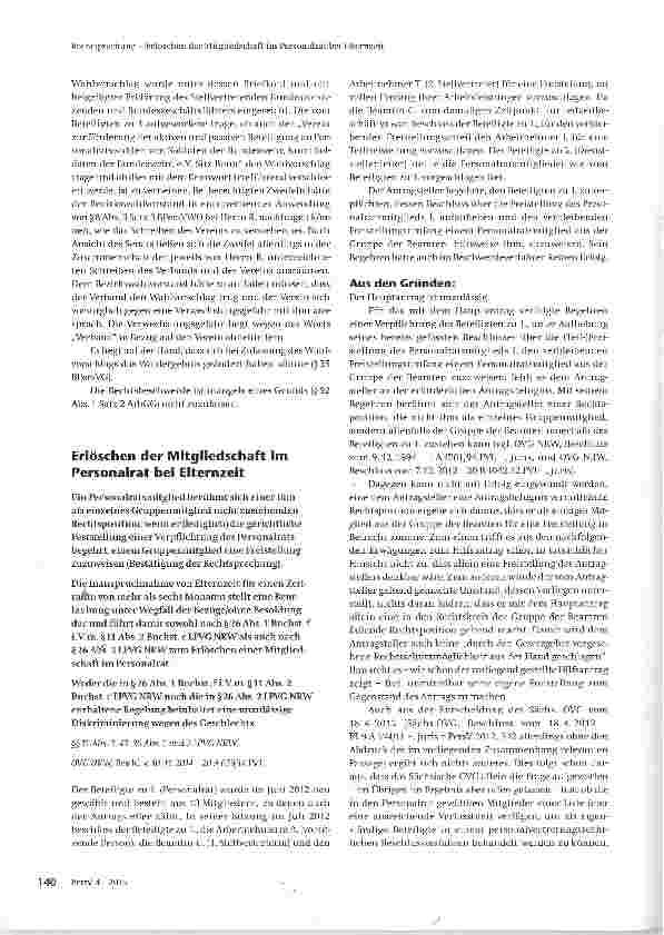 Vorschauseite 3: Erlöschen der Mitgliedschaft im Personalrat bei Elternzeit