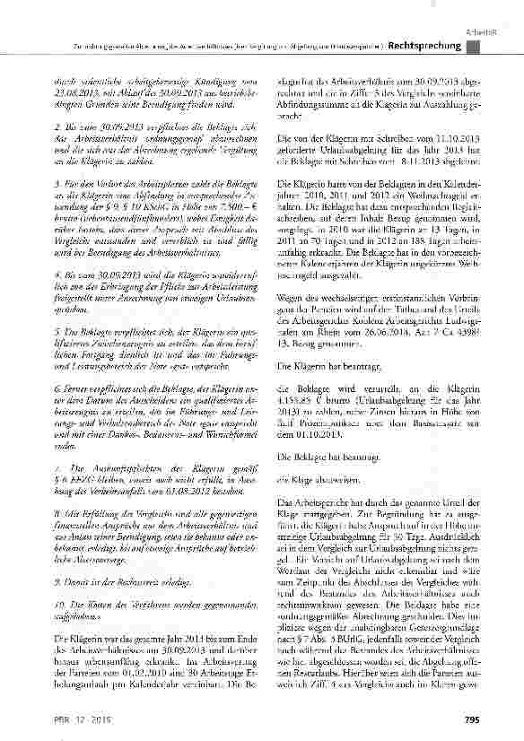Vorschauseite 2: Zur ordnungsgemäßen Abrechnung des Arbeitsverhältnisses (hier: Vergütung und Abgeltung von Urlaubsansprüchen) BUrlG § 7 Abs. 3, § 13 Abs. 1 Satz 3; BGB § 133, § 157