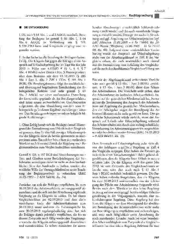 Vorschauseite 4: Zur ordnungsgemäßen Abrechnung des Arbeitsverhältnisses (hier: Vergütung und Abgeltung von Urlaubsansprüchen) BUrlG § 7 Abs. 3, § 13 Abs. 1 Satz 3; BGB § 133, § 157