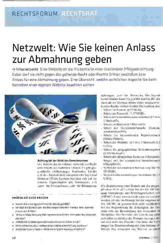 Vorschauseite 1: Netzwelt: Wie Sie keinen Anlass zur Abmahnung geben