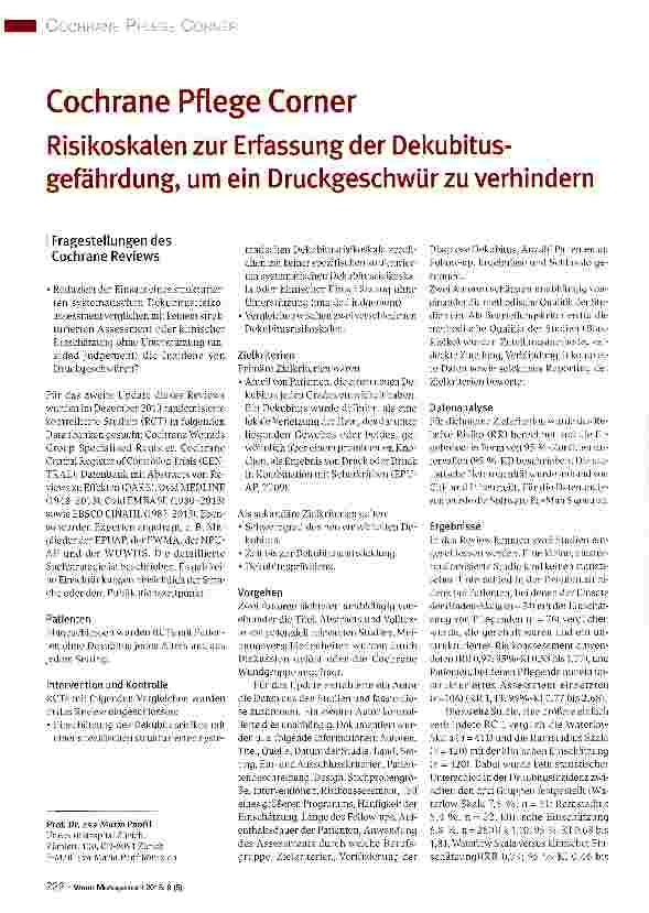 Vorschauseite 1: Cochrane Pflege Corner Risikoskalen zur Erfassung der Dekubitusgefährdung, um ein Druckgeschwür zu verhindern