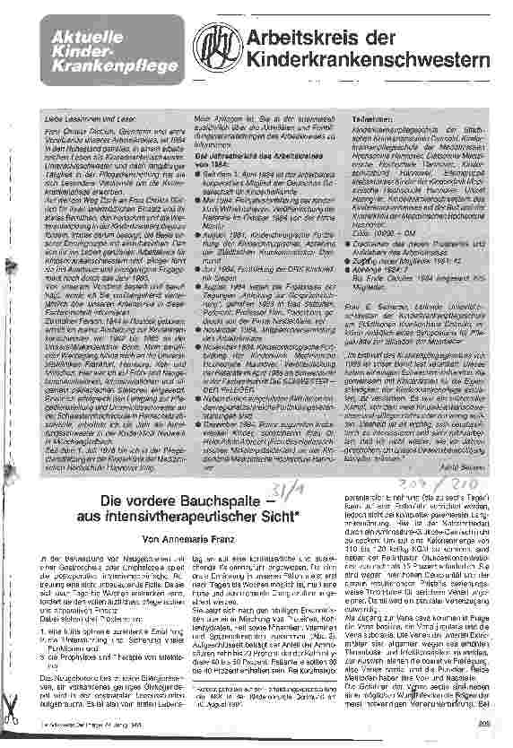 Vorschauseite 1: Die vordere Bauchspalte - aus intensivtherapeutischer Sicht