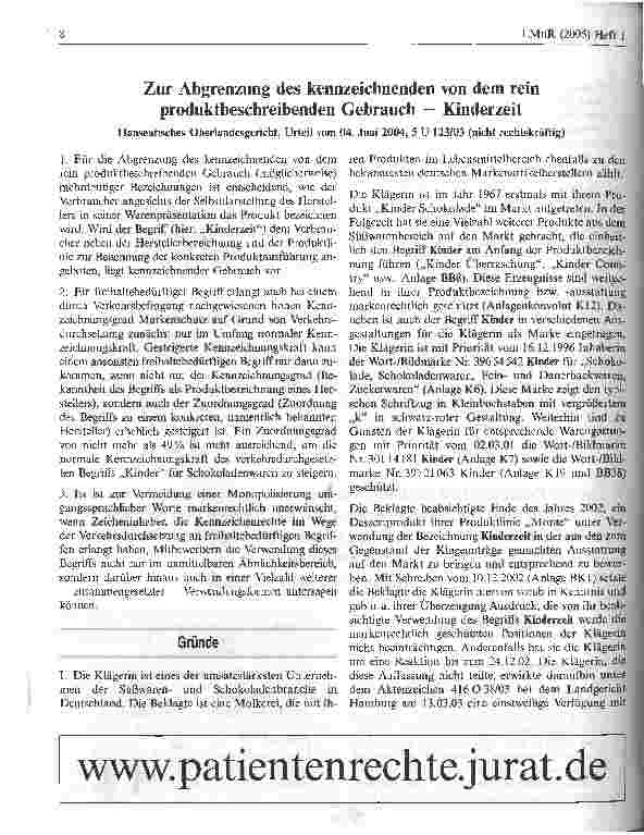 Vorschauseite 1: Zur Abgrenzung des kennzeichnenden von dem rein produktbeschreibenden Gebrauch - Kinderzeit