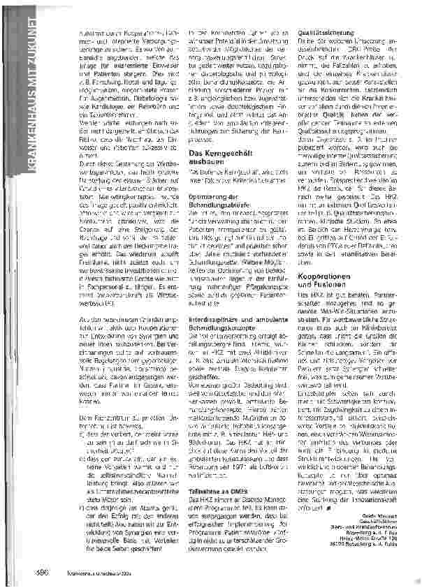 Vorschauseite 3: Strategie als UnternehmensmotorDas Herzund KreislaufzentrumRotenburg a. d. Fulda im Jahr zwei nach der Insolvenz