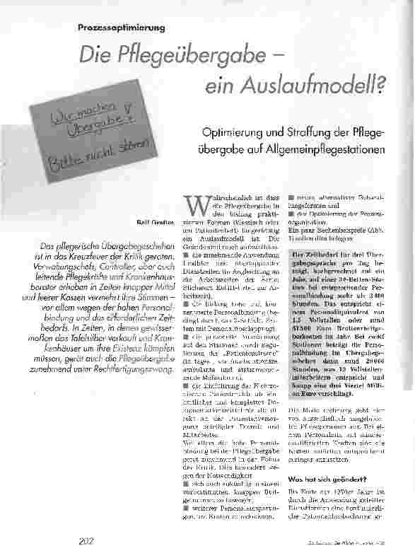 Vorschauseite 1: Die Pflegeübergabe - ein Auslaufmodell? Optimierung und Straffung der Pflegeübergabe auf Allgemeinpflegestationen
