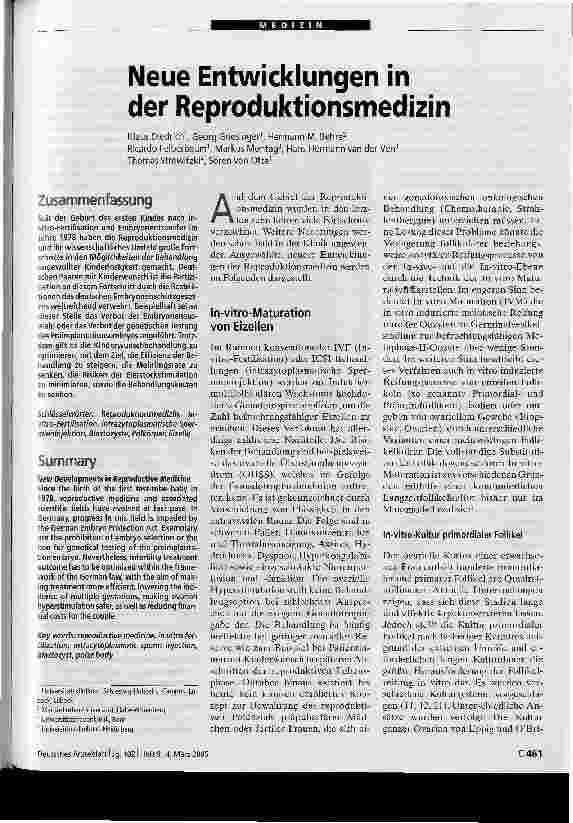 Vorschauseite 1: Neue Entwicklungen in der Reproduktionsmedizin