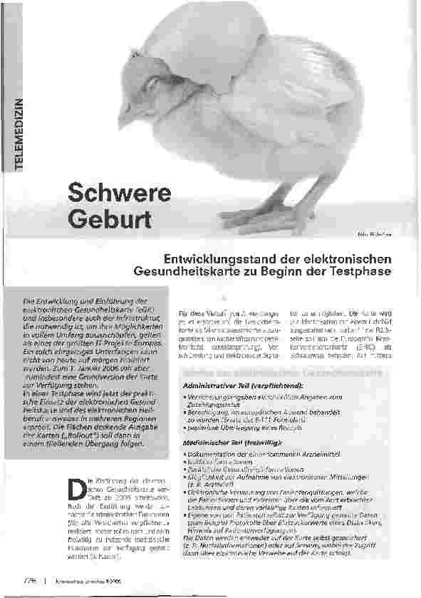 Vorschauseite 1: Schwere GeburtEntwicklungsstand der elektronischen Gesundheitskarte zu Beginn der Testphase